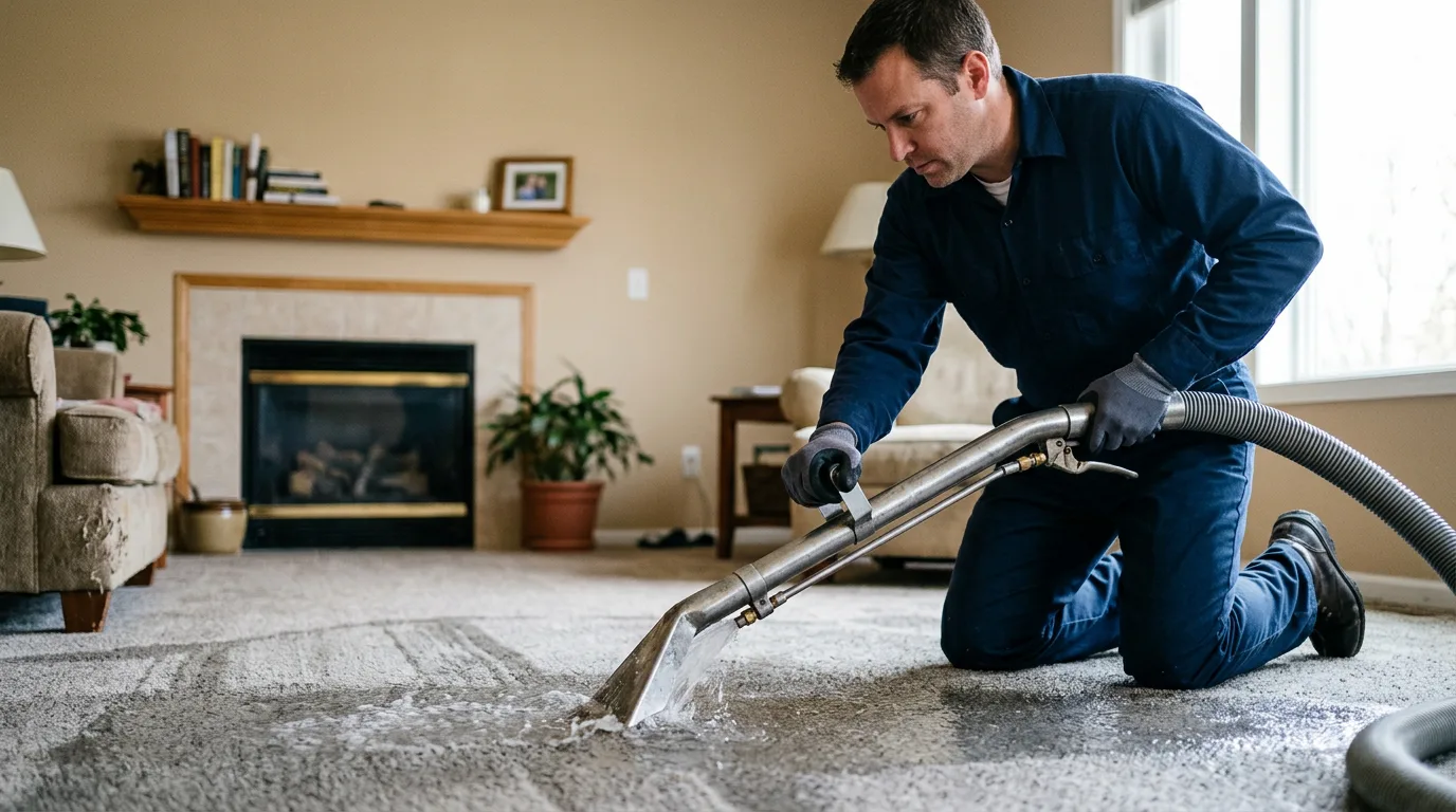 Water damage restoration technician working near Lizella, GA